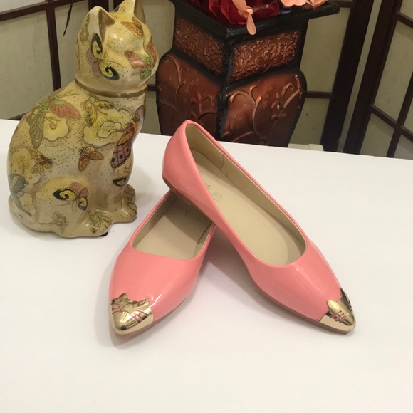 Shoes - Pretty coral gold cat kitten flats kitty ears💞